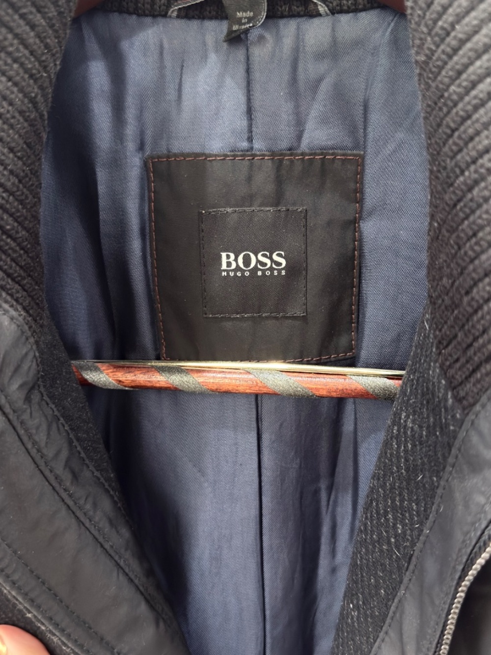 Hugo Boss Black Men's Wool Pea Coat with Stand Collar - Picture 3 of 8